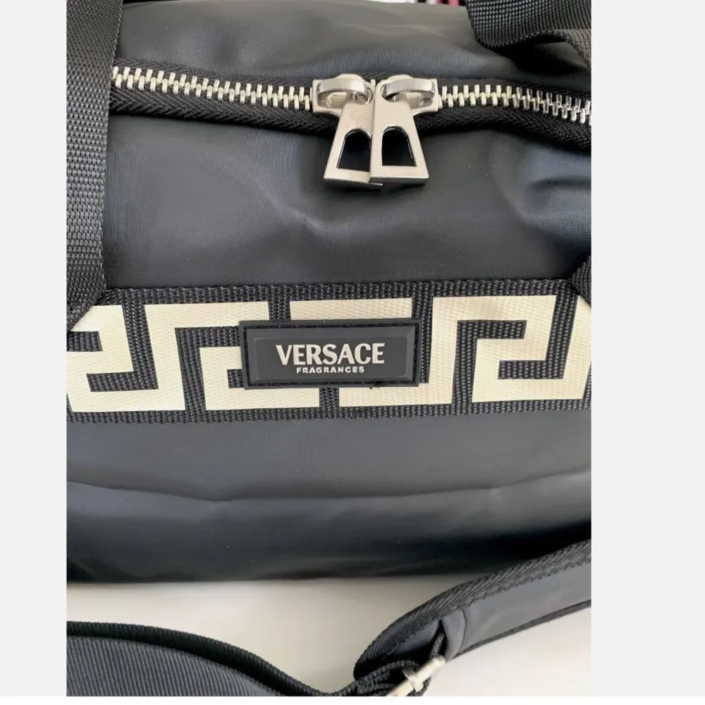 Versace Fragrances Black Duffle with Silver Tone Zipper Travel Overnight Bag New